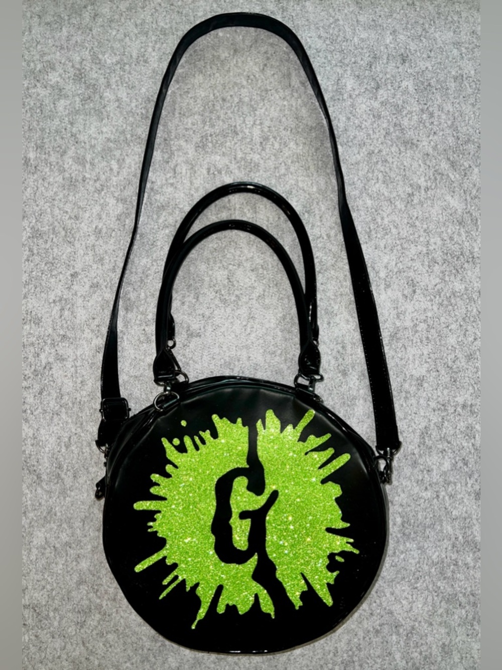 Black Goosebumps Handbag with Green Accents